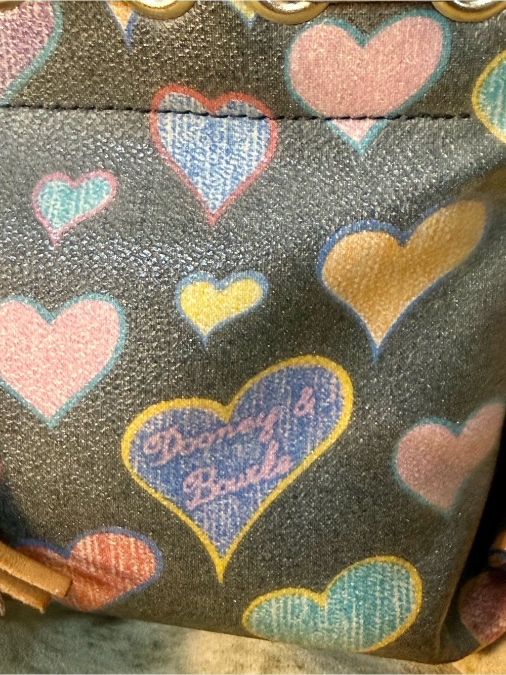 Dooney & Bourke Multicolor Heart Print Small/Mini Satchel with Leather Trim - Picture 5 of 11